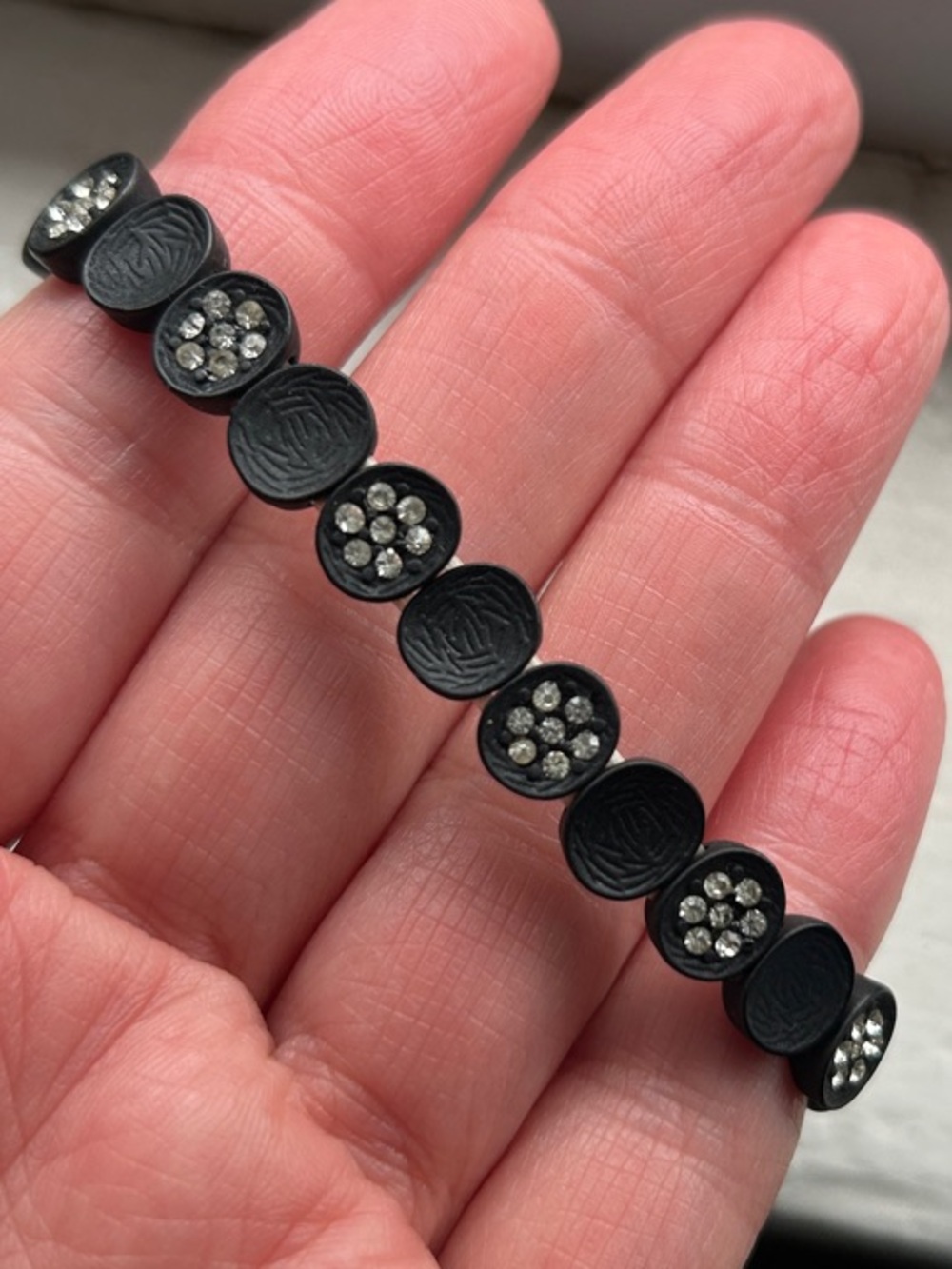 Black Floral Disc Bracelet with Crystal Accents - Women Accessories